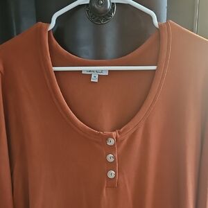 White Birch Burnt Orange Buttoned Long Sleeve Tee- NWOT